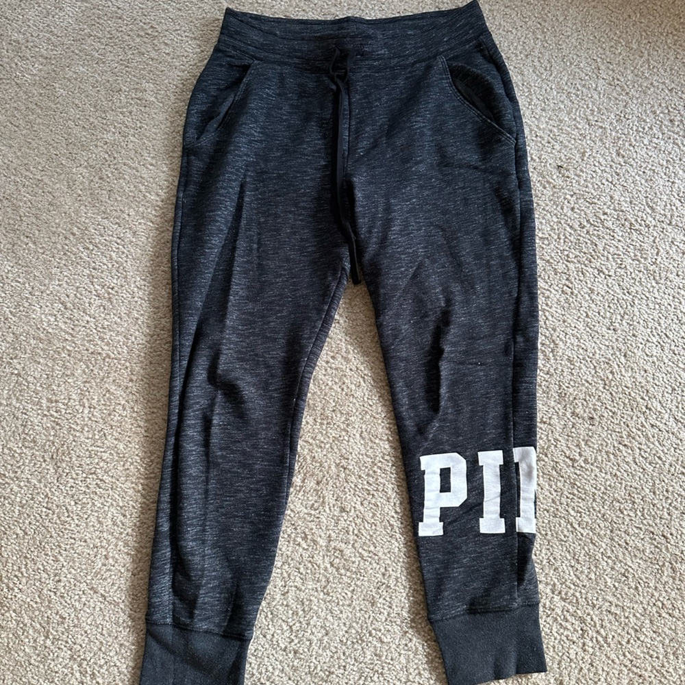 PINK grey joggers with drawstring waist. Size Medium